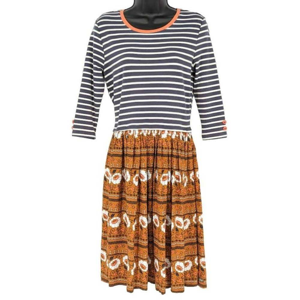 Matilda Jane Dress Winsome S Navy White Orange Mixed Print Floral Striped New